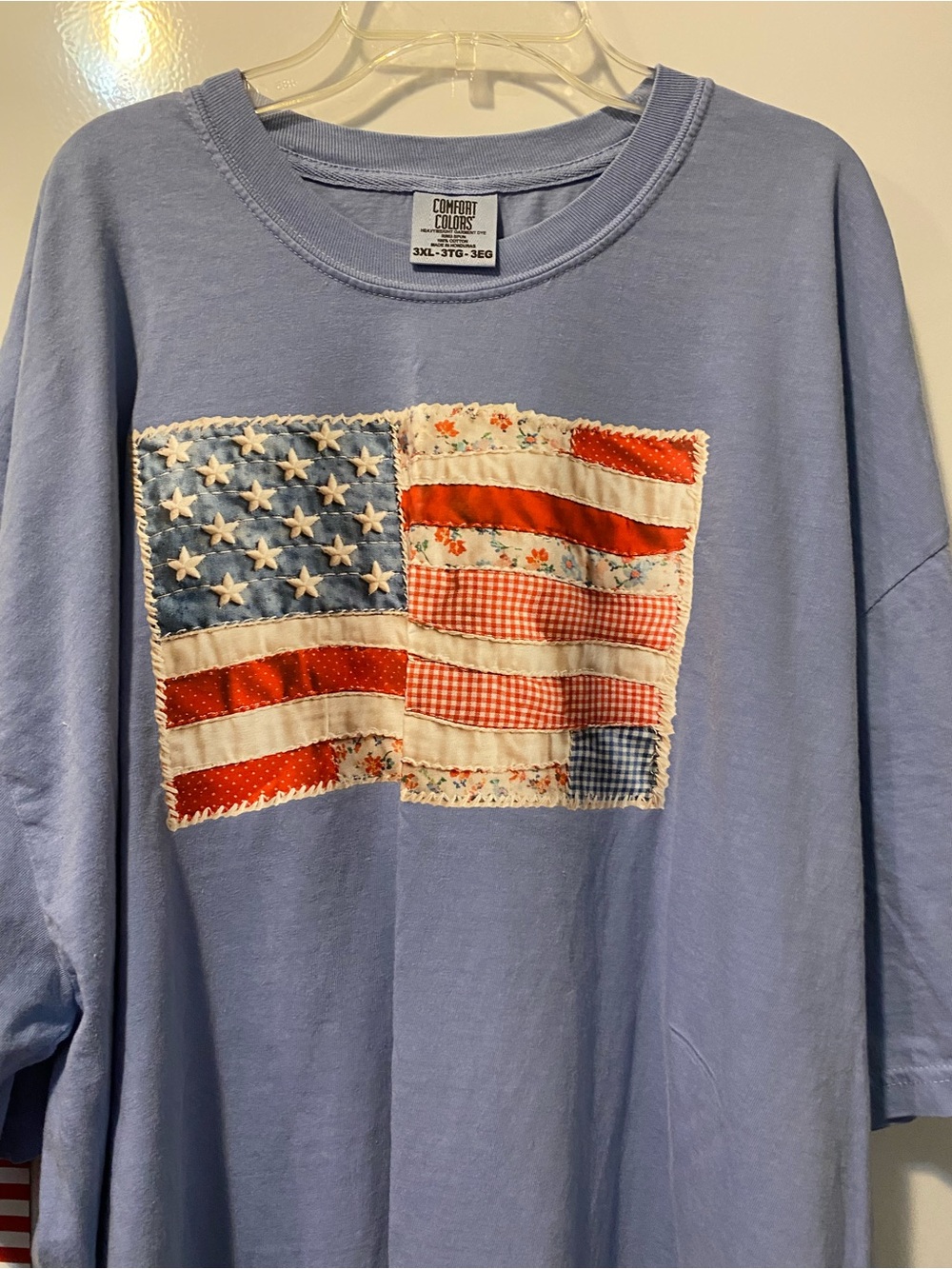 Comfort Colors Light Blue Short Sleeve Tee with Patchwork Flag